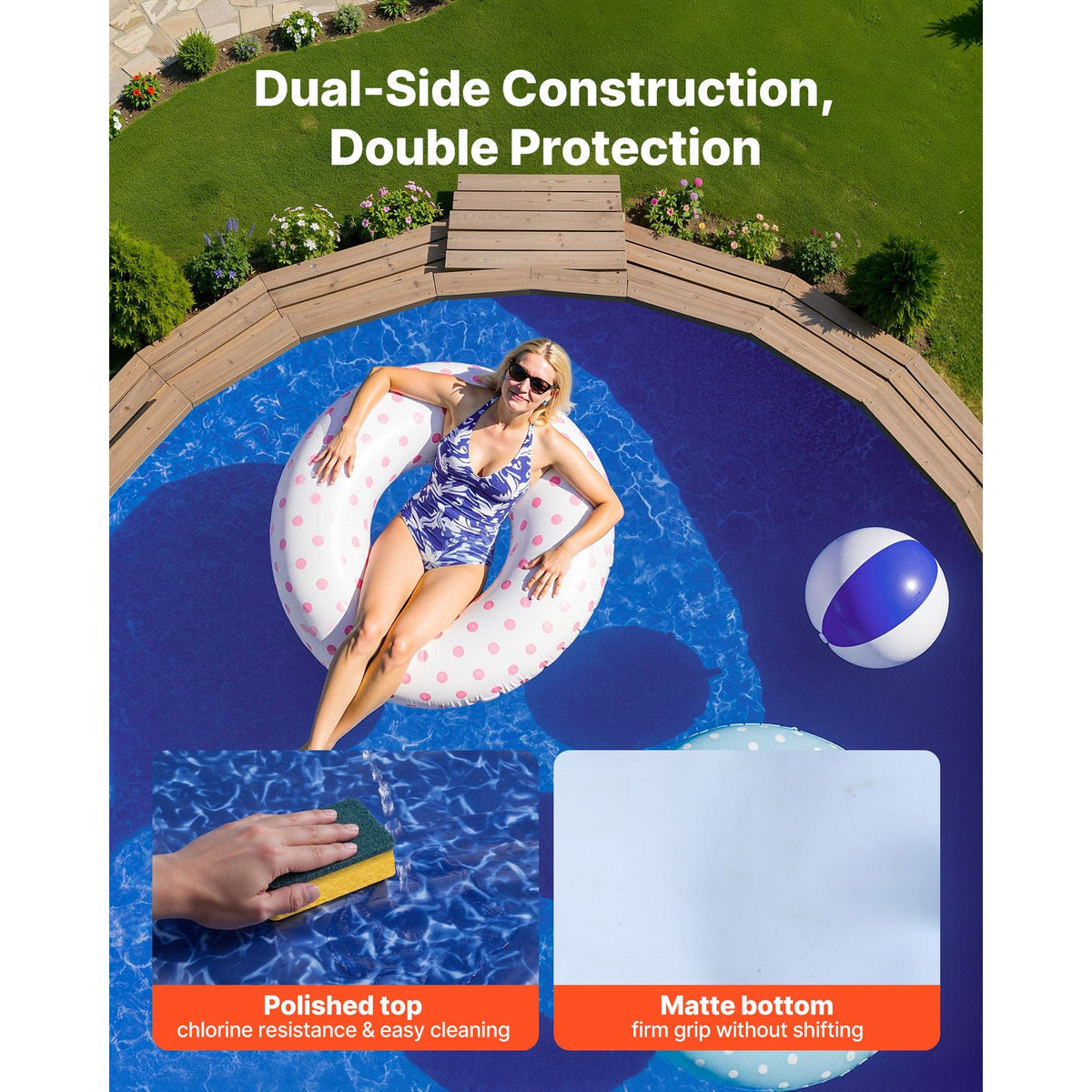 8ft Pool Liner, Round Overlap Swimming Pool Liner for 27.5 in Wall Height, Heavy Gauge Vinyl, Easy Install with Leak-Proof Patches, Designed for Steel Sided Above-Ground,Outdoor, Crystal