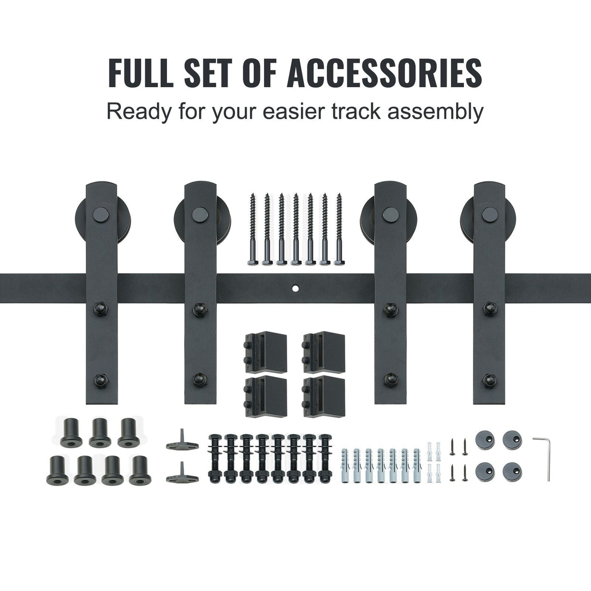 8FT Sliding Barn Door Hardware Kit, 330LBS Heavy Duty Barn Door Track Kit for Double Doors, Fit 3.7-4.3FT Total Wide and 1.3"-1.8" Thick 2 Door Panel, with Smooth & Silent Pulley (I Shape)