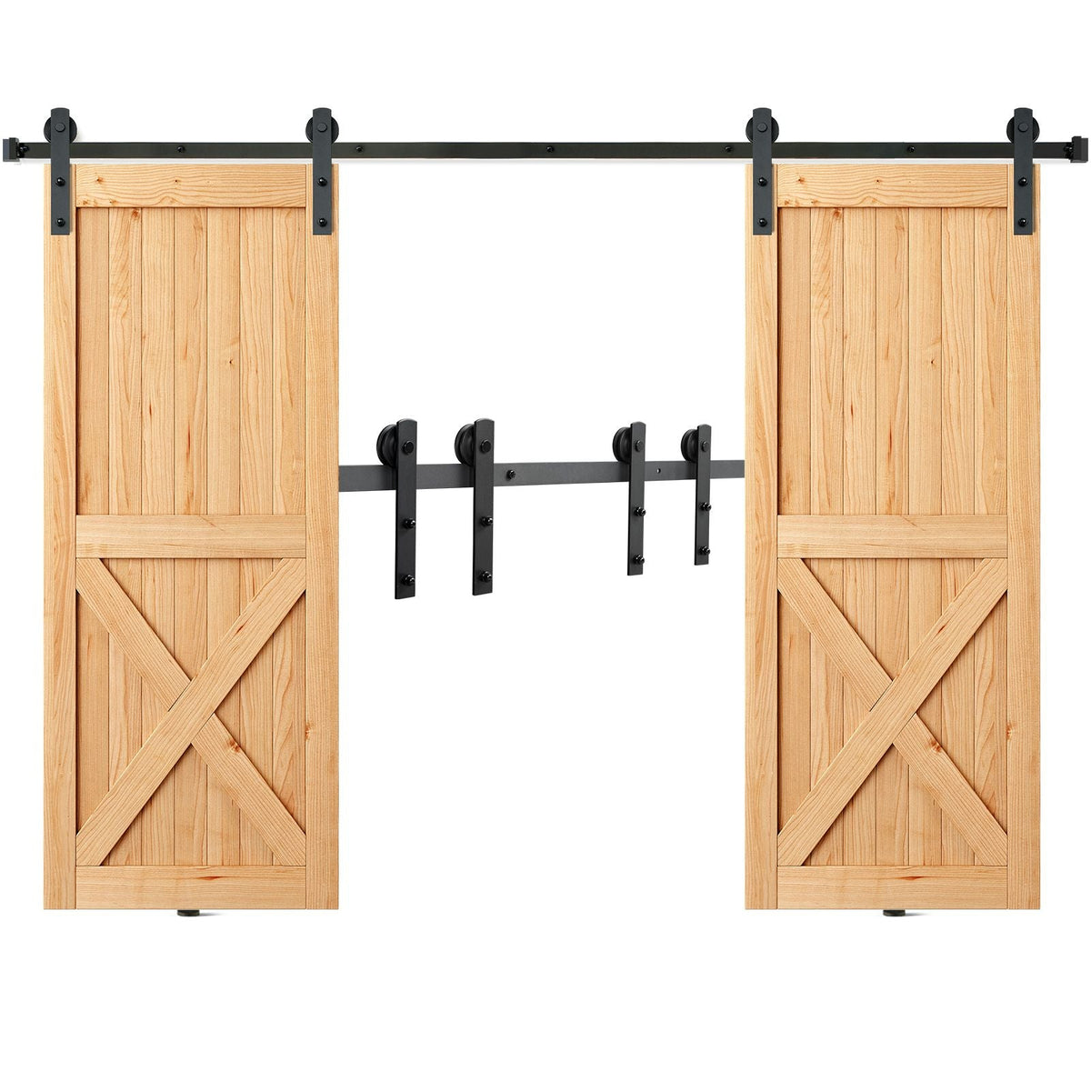8FT Sliding Barn Door Hardware Kit, 330LBS Heavy Duty Barn Door Track Kit for Double Doors, Fit 3.7-4.3FT Total Wide and 1.3"-1.8" Thick 2 Door Panel, with Smooth & Silent Pulley (I Shape)