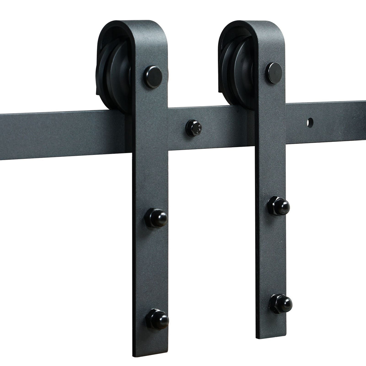 8FT Sliding Barn Door Hardware Kit, 330LBS Heavy Duty Barn Door Track Kit for Double Doors, Fit 3.7-4.3FT Total Wide and 1.3"-1.8" Thick 2 Door Panel, with Smooth & Silent Pulley (J Shape)