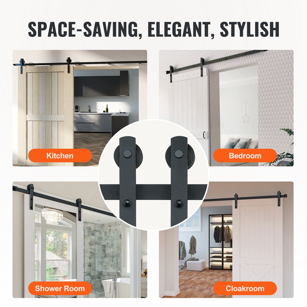 8FT Sliding Barn Door Hardware Kit, 330LBS Loading Heavy Duty Barn Door Track Kit for Single Door, Fit 3.7-4.3FT Wide and 1.3"-1.8" Thick Door Panel, with Smooth & Silent Pulley (I Shape)