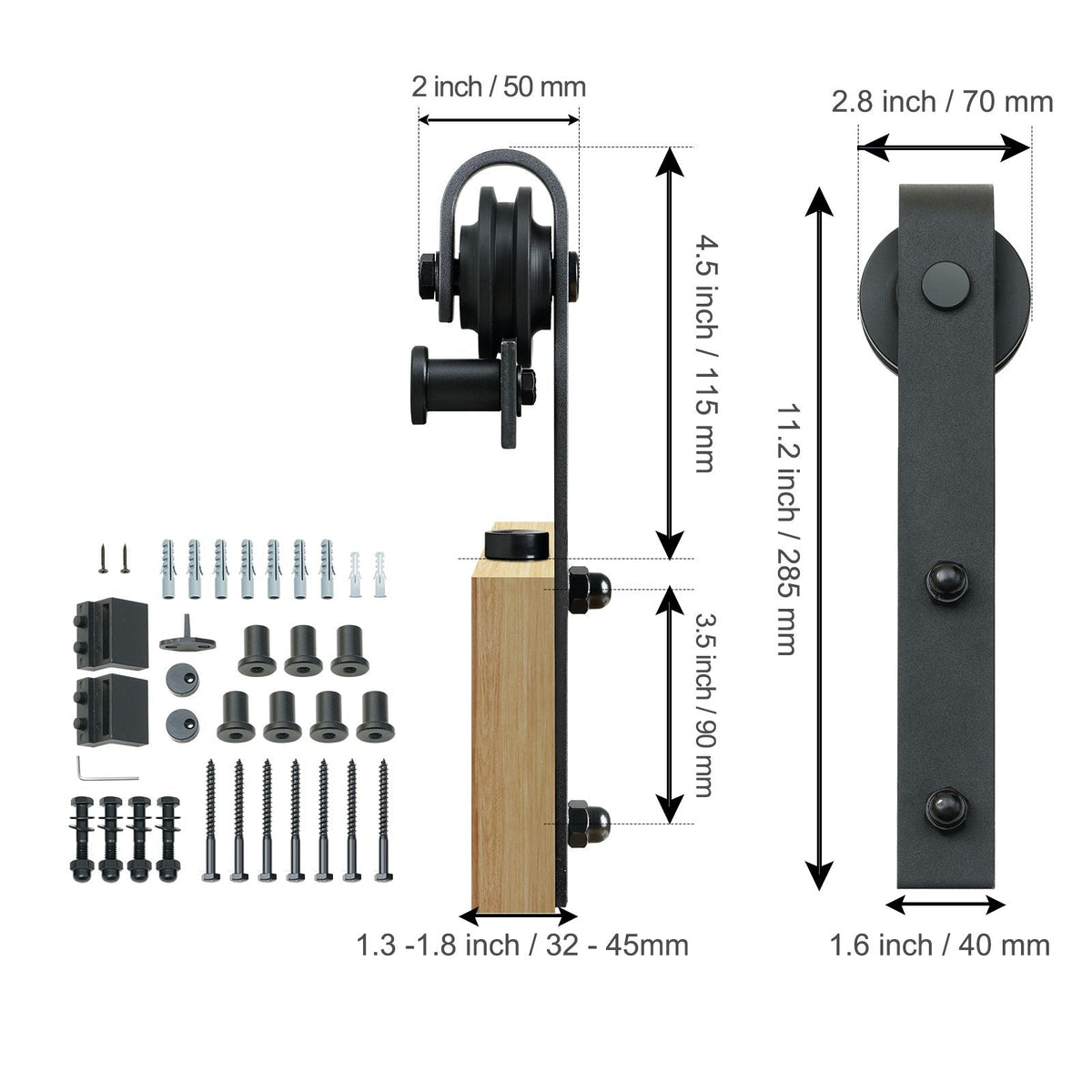 8FT Sliding Barn Door Hardware Kit, 330LBS Loading Heavy Duty Barn Door Track Kit for Single Door, Fit 3.7-4.3FT Wide and 1.3"-1.8" Thick Door Panel, with Smooth & Silent Pulley (J Shape)