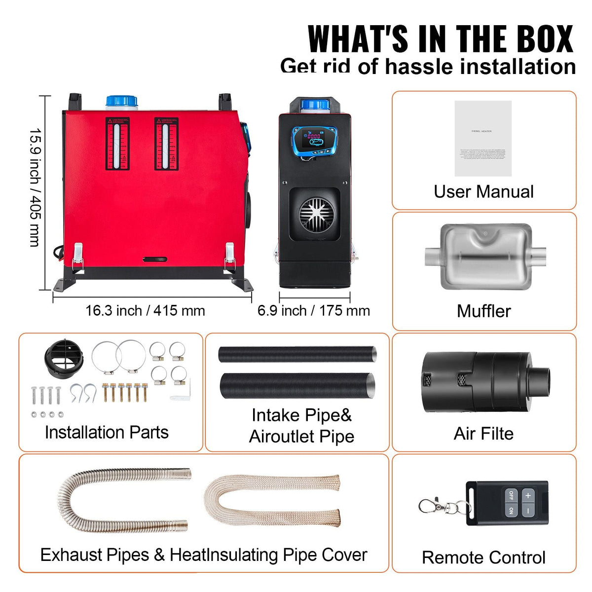 8KW Diesel Air Heater Muffler Diesel Heater 12V 8000W Diesel Parking Heater Remote Control Remote Control with LCD Switch for Car Bus Trucks Motorhome and Boats