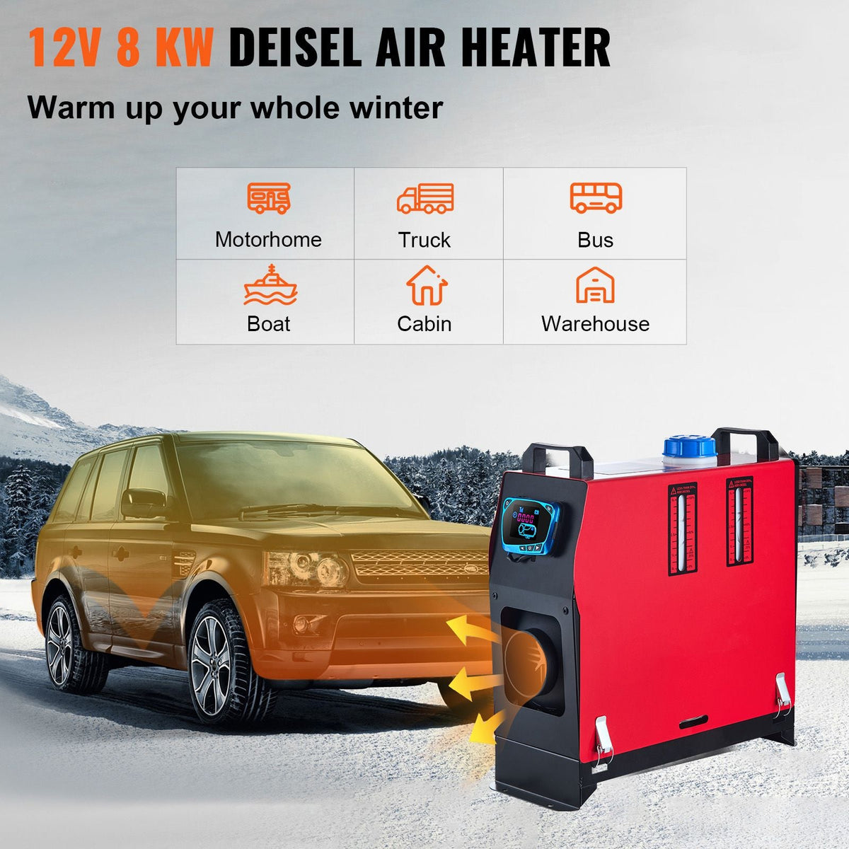 8KW Diesel Air Heater Muffler Diesel Heater 12V 8000W Diesel Parking Heater Remote Control Remote Control with LCD Switch for Car Bus Trucks Motorhome and Boats
