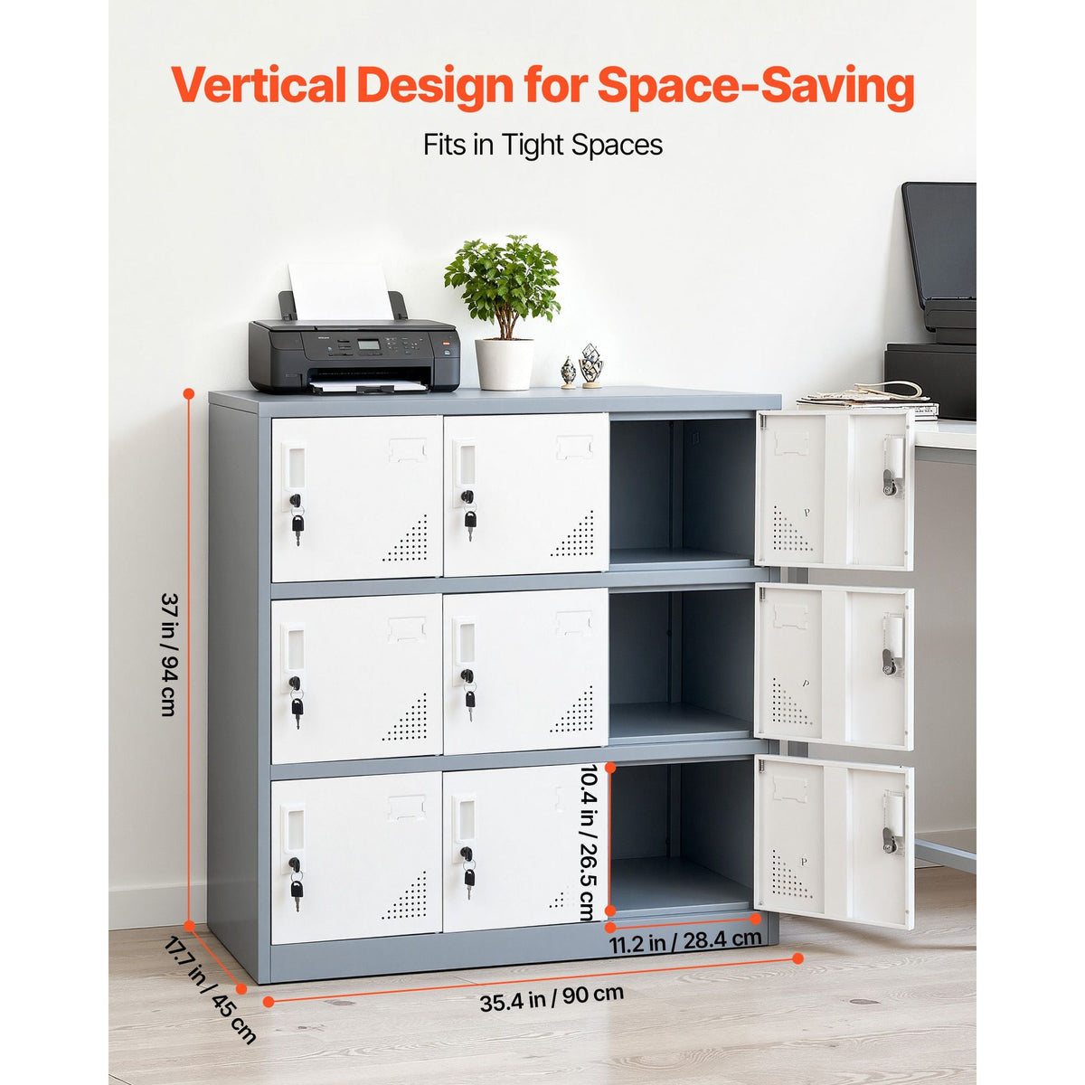 9 Doors Metal Locker, Lockable Steel Storage Cabinet, 66 lbs Loading Capacity, 2 Keys for Each Door, 3 Tiers Employee Lockers for Office, School, Gym, Easy Assembly, 35.4 x 17.7 x 37 in, Gray