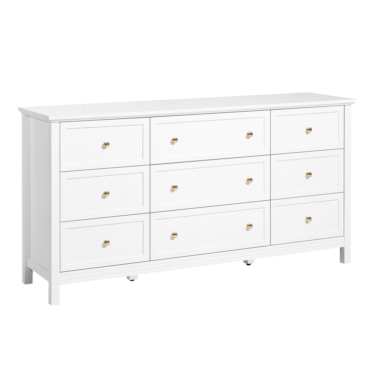 9 Drawer Dresser, Wooden Chest of Drawers with Sliding and Anti-tip Device, Retro Minimalist Dresser Chest, Closet Storage TV Stand Organizer for Living Room, Hallway, Bedroom, Entryway, White