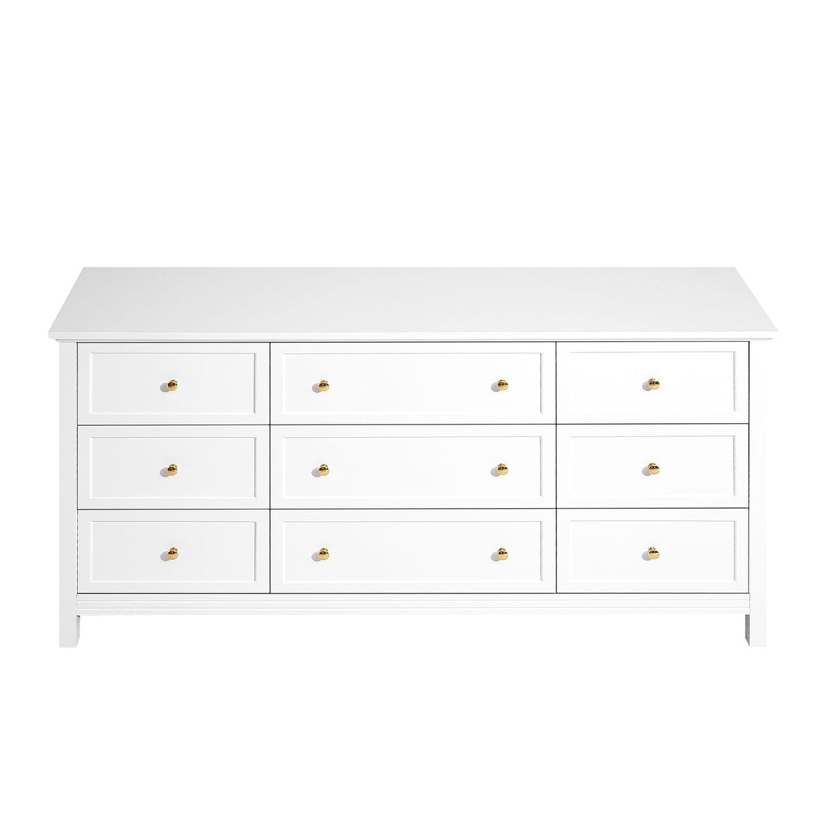 9 Drawer Dresser, Wooden Chest of Drawers with Sliding and Anti-tip Device, Retro Minimalist Dresser Chest, Closet Storage TV Stand Organizer for Living Room, Hallway, Bedroom, Entryway, White