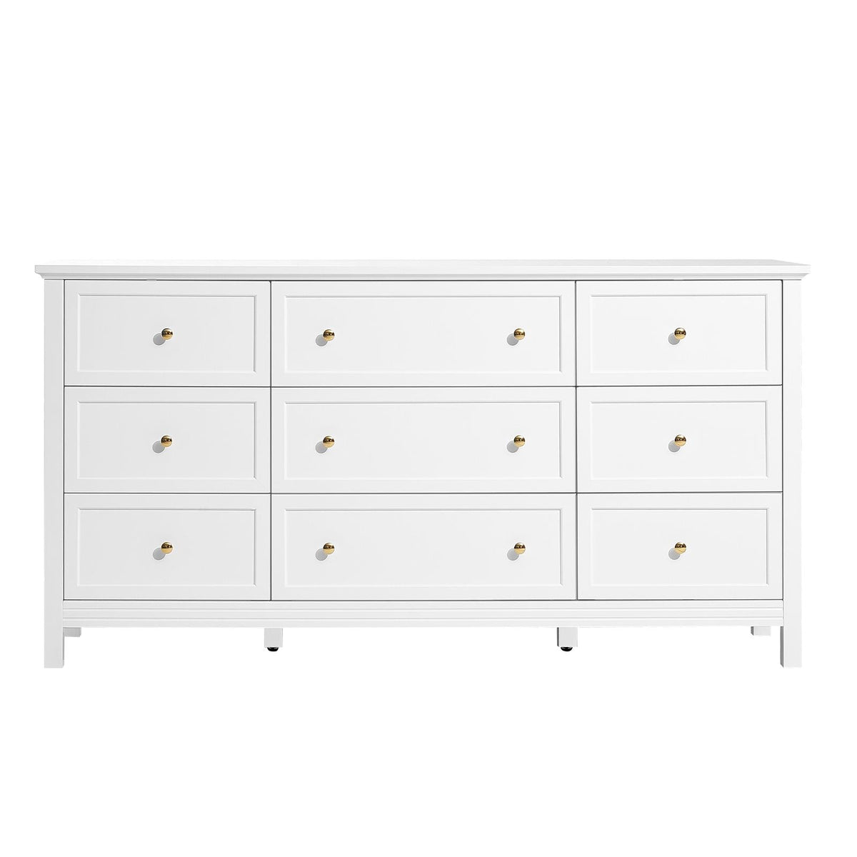 9 Drawer Dresser, Wooden Chest of Drawers with Sliding and Anti-tip Device, Retro Minimalist Dresser Chest, Closet Storage TV Stand Organizer for Living Room, Hallway, Bedroom, Entryway, White