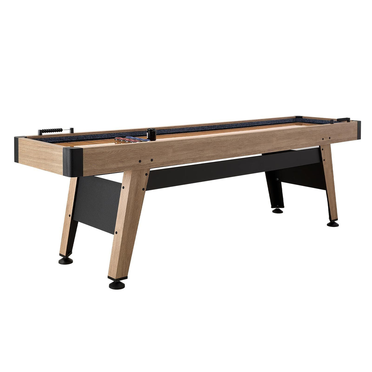 9 ft Shuffleboard Table, Scratch-Resistant Playfield for Smooth, Fast Puck Action, Pedestal Legs with Levelers for Optimum Stability, Shuffle Board w/ 8 Pucks, Wax, Brush, for Family Game Room