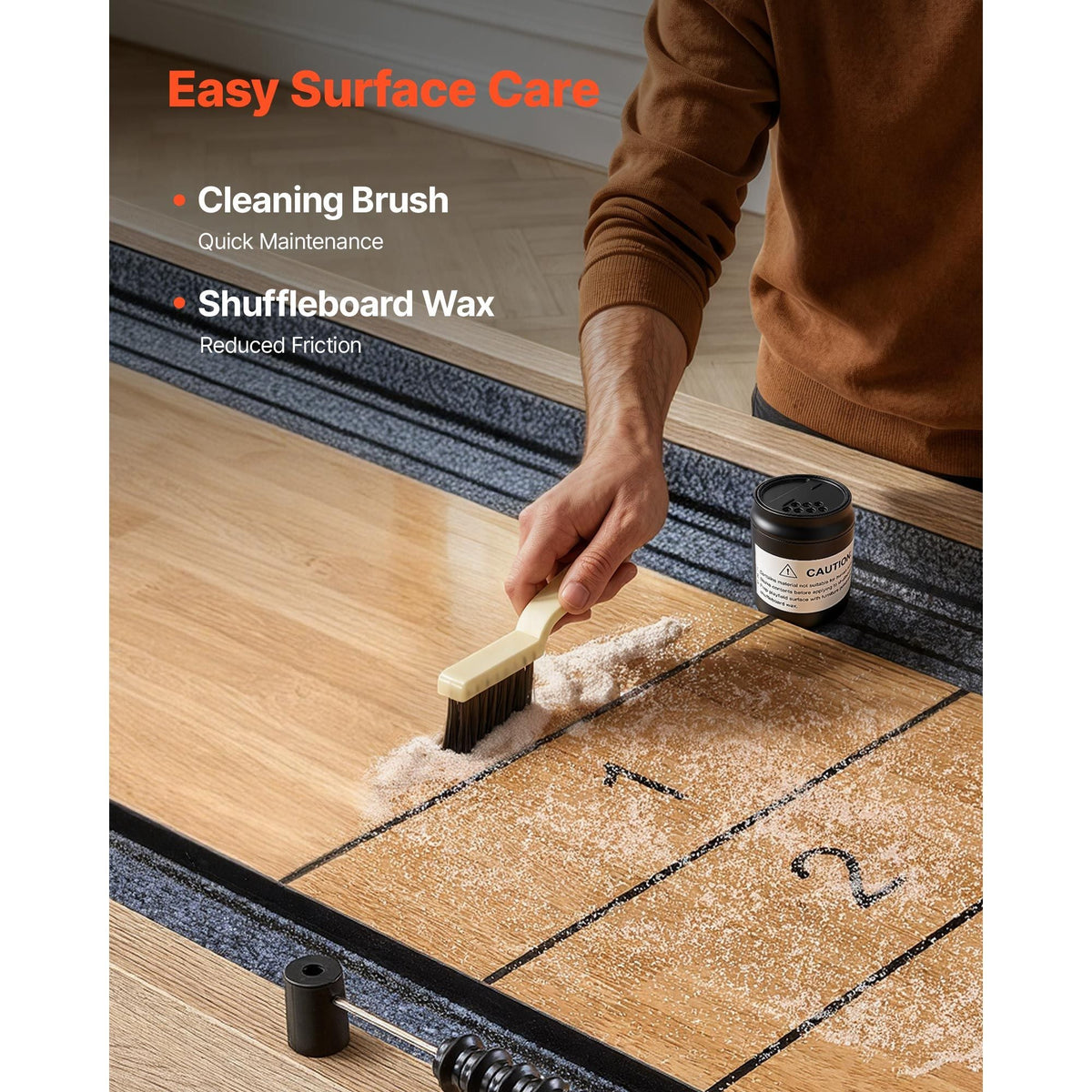 9 ft Shuffleboard Table, Scratch-Resistant Playfield for Smooth, Fast Puck Action, Pedestal Legs with Levelers for Optimum Stability, Shuffle Board w/ 8 Pucks, Wax, Brush, for Family Game Room