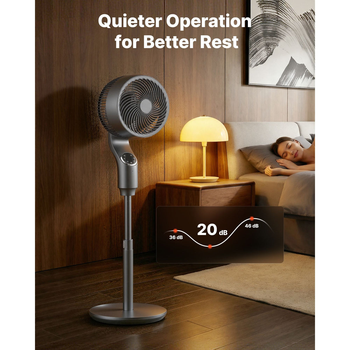 9-Inch Pedestal Fan, 80° Oscillating Standing Floor Fan with Quite DC Motor, Remote Control, 9 Speeds & 4 Smart Modes, 24H Timer, Adjustable Height, for Home, Bedroom, Living Room, Silver Gray