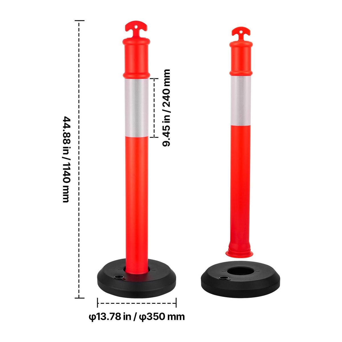 9 Pack Traffic Delineator Posts, 48 inches Traffic Safety Cones with Fillable Base and Reflective Strips, Heavy Duty Delineator Posts for Construction Site, Parking Lot, Crowd Control, Red