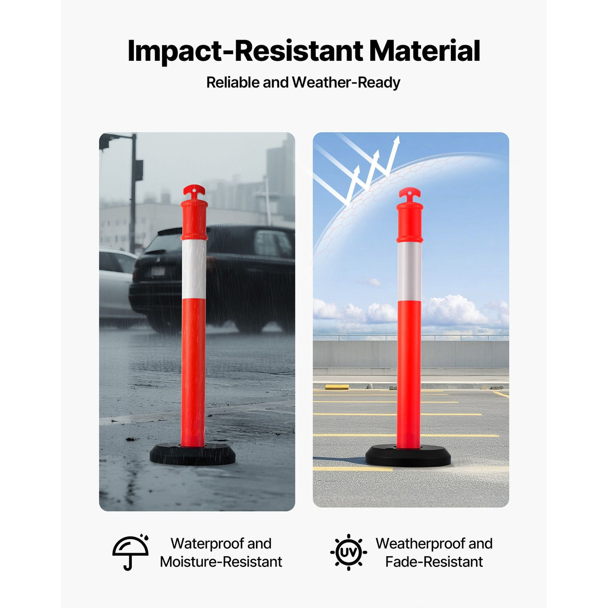 9 Pack Traffic Delineator Posts, 48 inches Traffic Safety Cones with Fillable Base and Reflective Strips, Heavy Duty Delineator Posts for Construction Site, Parking Lot, Crowd Control, Red
