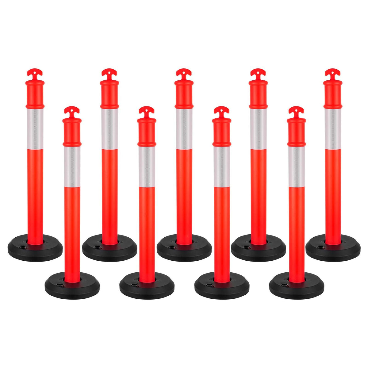9 Pack Traffic Delineator Posts, 48 inches Traffic Safety Cones with Fillable Base and Reflective Strips, Heavy Duty Delineator Posts for Construction Site, Parking Lot, Crowd Control, Red