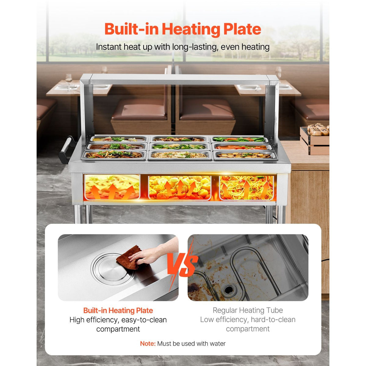 9-Pan Commercial Food Warmer, 9 x 1/3 Pans Electric Steam Table, 1500W Professional Buffet Catering Food Warmer with Shield Undershelf Wheels, Stainless Steel Server for Party Restaurant