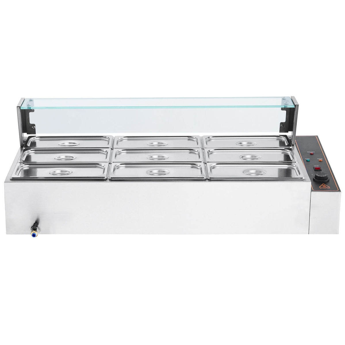 9-Pan Commercial Food Warmer, 9 x 5QT Electric Steam Table with Glass Cover, 1500W Countertop Stainless Steel Buffet Bain Marie 86-185 Fahrenheit Temp Control for Catering, Restaurants, Silver