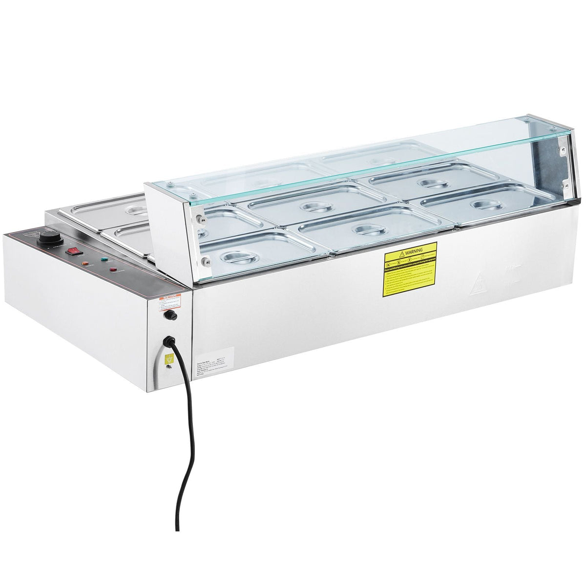 9-Pan Commercial Food Warmer, 9 x 5QT Electric Steam Table with Glass Cover, 1500W Countertop Stainless Steel Buffet Bain Marie 86-185 Fahrenheit Temp Control for Catering, Restaurants, Silver