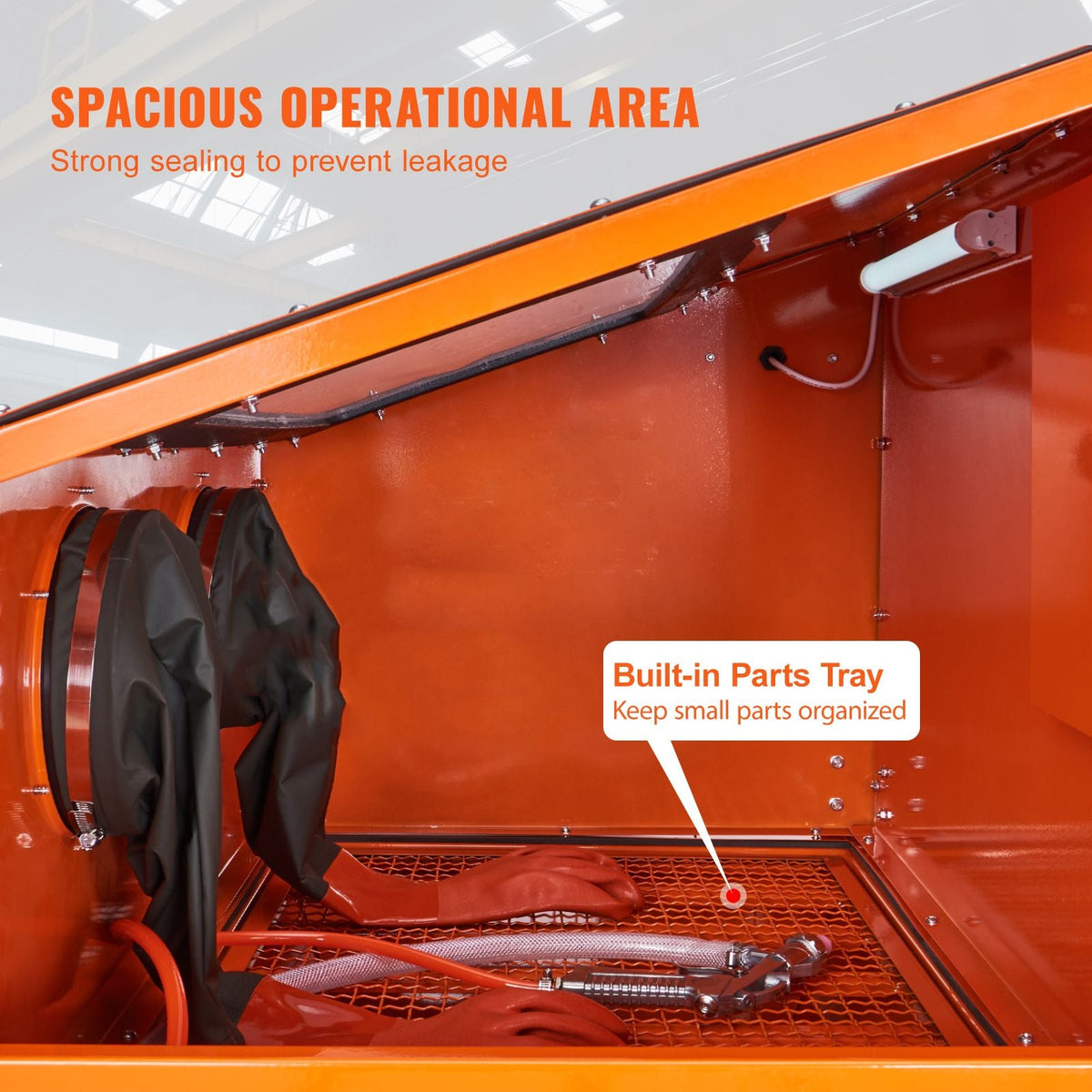 90 Gallon Sandblasting Cabinet with 1.8 Gallon Dust Collection System, 40-120PSI Sand Blasting Cabinet with Stand, Heavy Duty Sand Blaster with Blasting Gun & 4 Nozzles for Paint, Rust Removal