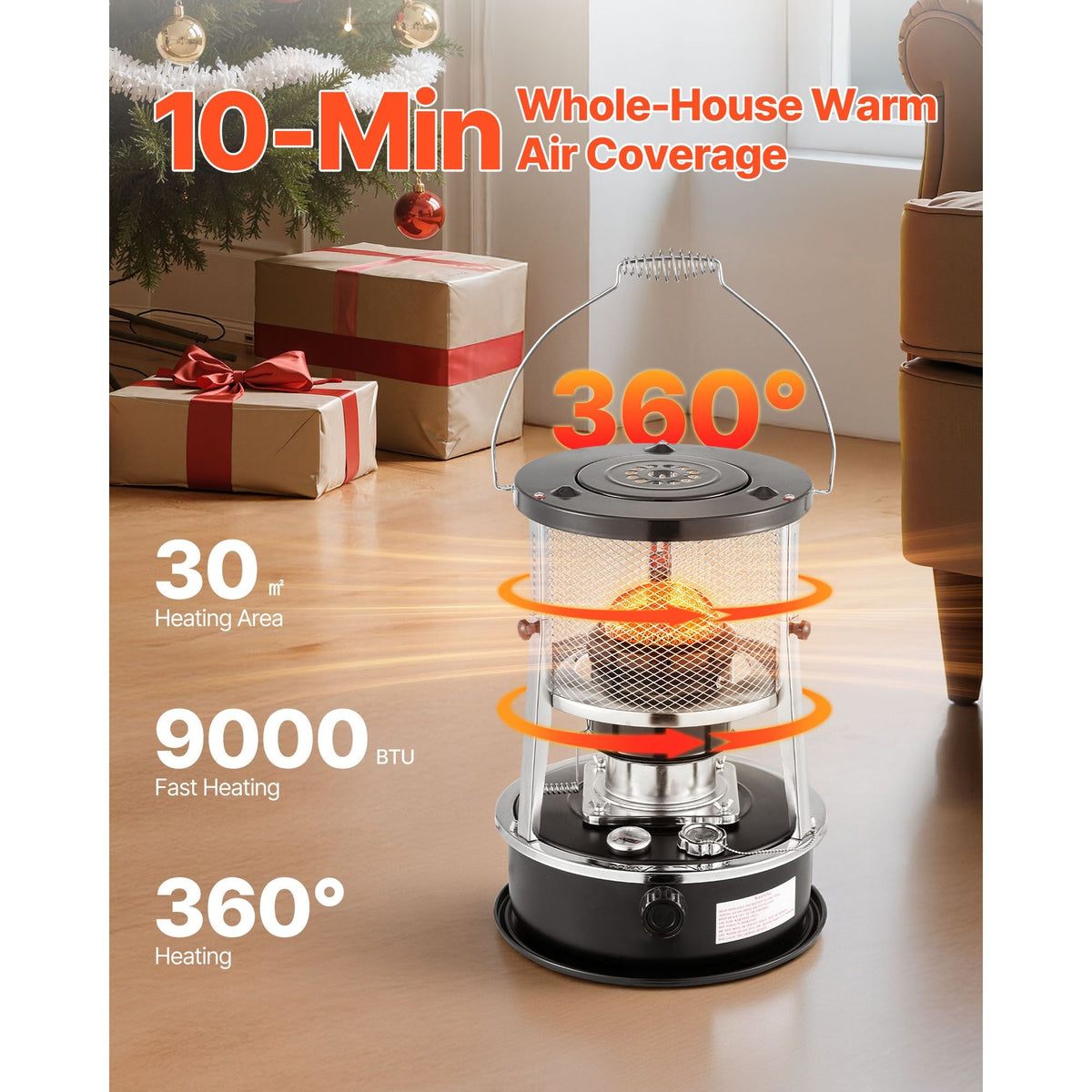 9000 BTU Portable Kerosene Heater & Stove, 2 in 1 Non-Electric Indoor Outdoor Heater with Adjustable Height & Flame & Easy Storage,for Camping, Hunting, Cooking, Home, Garage, Black