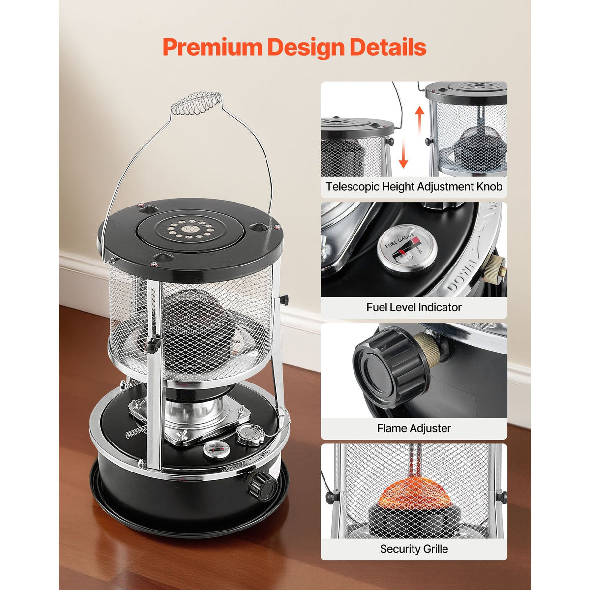 9000 BTU Portable Kerosene Heater & Stove, 2 in 1 Non-Electric Indoor Outdoor Heater with Adjustable Height & Flame & Easy Storage,for Camping, Hunting, Cooking, Home, Garage, Black