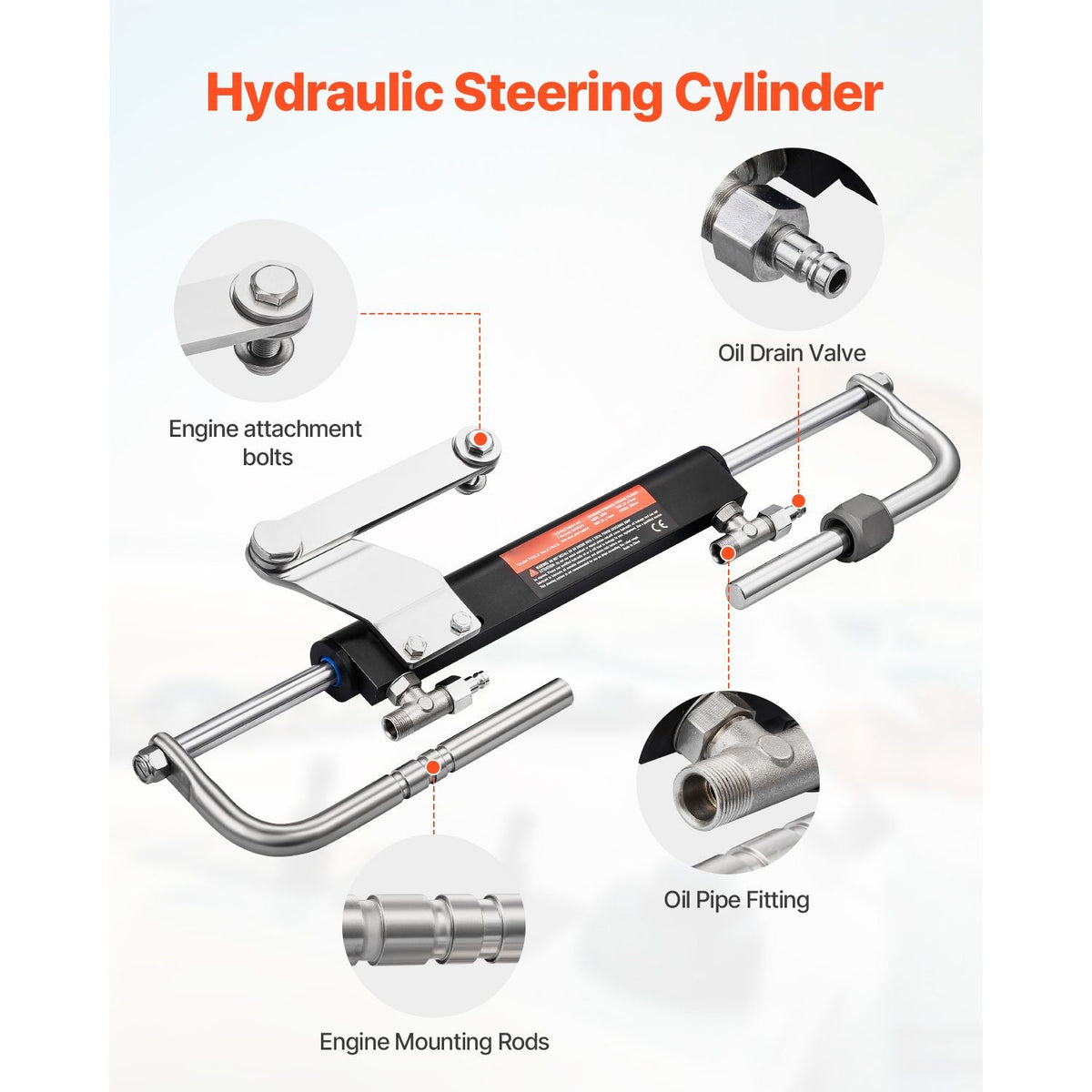 90HP Hydraulic Outboard Steering Kit, Marine Boat Hydraulic Steering System with 13.5-inch Steering Wheel, Helm Pump, Hydraulic Cylinder & 2PCS 26FT Hoses for Single Station Single-Engine Boats