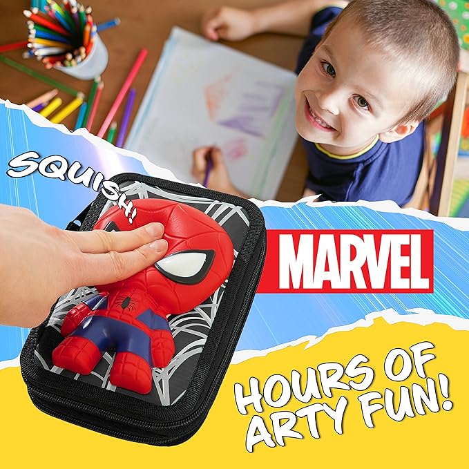 Marvel Boy's Pencil Case, Pencil Case with Compartments Filled School Supplies, Felt, Coloured Pencil, Spiderman Avengers Back to School Gift