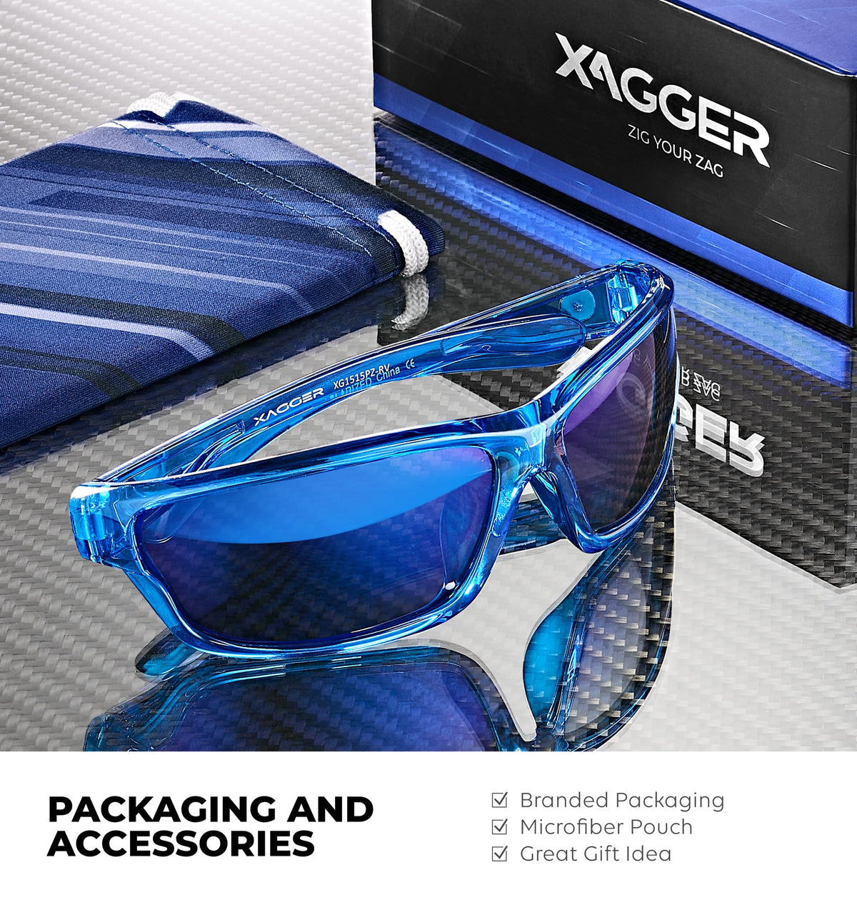 Xagger Polarized Wrap Around Sport Sunglasses for Men Women TR90 Frame Driving Running Fishing