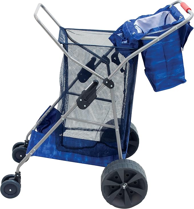 Rio Beach Wonder Wheeler Deluxe Utility, Lawn, and Beach Foldable Cart, Blue