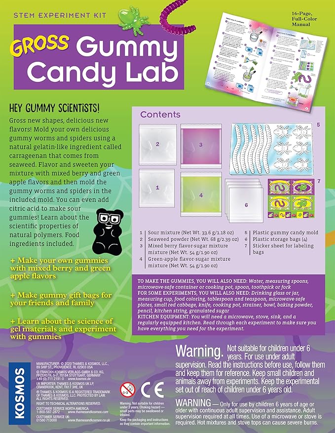 Gross Gummy Candy Lab - Worms & Spiders! Sweet Science STEM Experiment Kit, Make Your Own Plant-Based Gummy Candies in Cool Shapes & Colors | Learn Chemistry | Looks Gross, Tastes Great