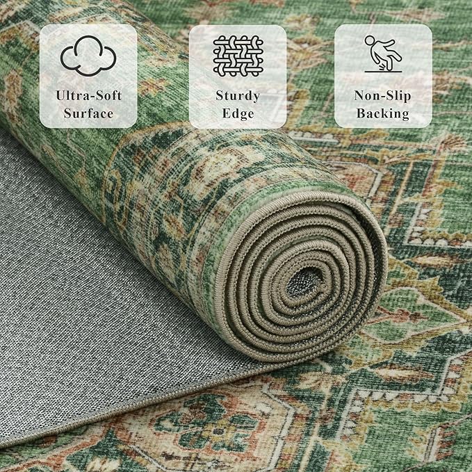 9x12 Large Area Rugs for Living Room Ultra-Soft Washable Rug Vintage Distressed Non-Slip Low Pile Stain Resistant Carpet for Bedroom Dining Room Kitchen Office