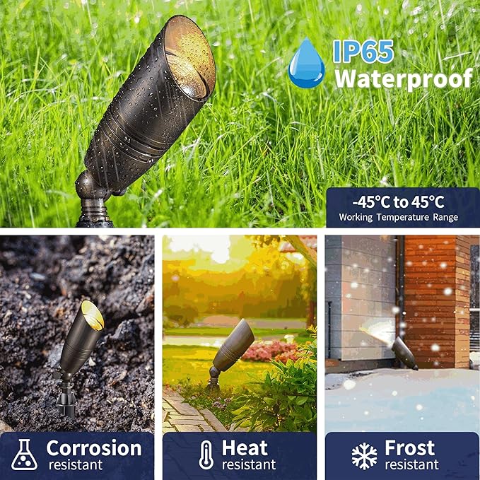 Die-Cast Brass Spot Light Outdoor - 12V LED Uplighting Waterproof, Low Voltage Landscape Lights Bright, Metal Direct Wire Bronze for Fence Fountain Without MR16 Bulbs (12 Pack)