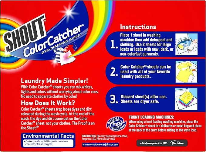Shout Color Catchers for Laundry, Allow Mixed Washes, Prevents Color Runs and Maintains Original Clothing, 72 Count - Pack of 2 (144 Total Sheets)