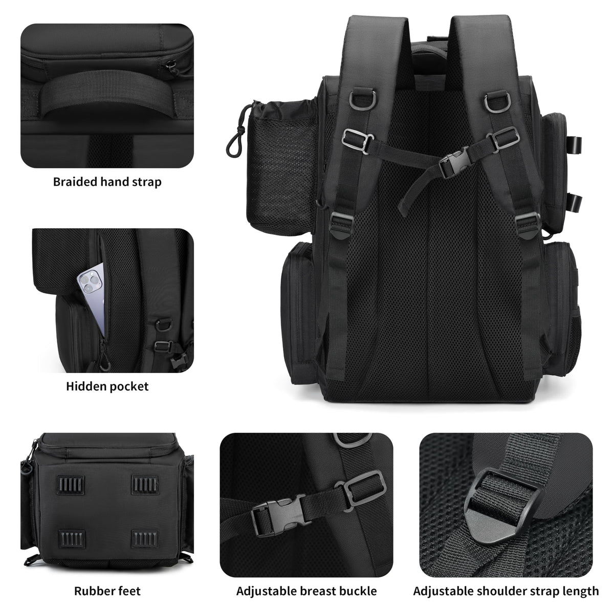 Rabjen Fishing Tackle Backpack with Rod Holders, Bottle Holder, Storage Bag Store Fishing Gear