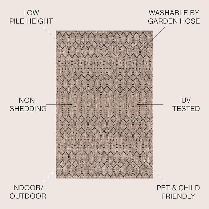 JONATHAN Y Moroccan Geometric Indoor Outdoor Area Rug 8X10 Natural/Black, Ourika Textured Weave for Backyard, Patio, Porch, Easy-Cleaning, High Traffic, Pet-Friendly, Non-Shedding (SMB108D-8)