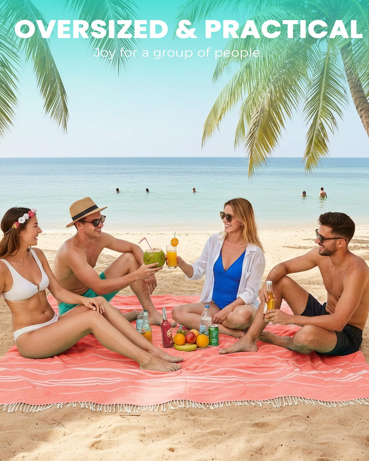 Antfuny 2 Packs Turkish Beach Towel Jumbo Extra Large XL XXL Big Oversized Giant Huge Thin Outdoor Picnic Accessories Airplane Travel Essentials Camping Gears Must Haves Yard Yoga Mat Coral