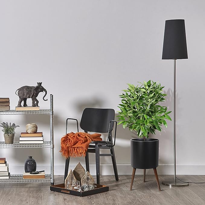 D'vine Dev 12 Inch Planter Pot with Stand, Mid-Century Tall Plant Pot with Legs for Indoor Plants, Large, Black, 88-O-C-2