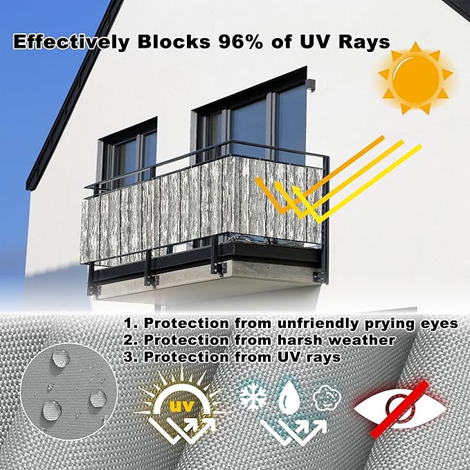 Fence Privacy Screen 3.6' x 29.5' UV Protection 96% Balcony Privacy, Included