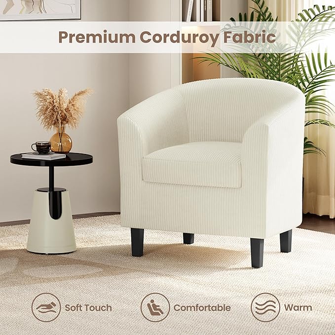 Yaheetech Corduroy Barrel Chairs Set of 2, Upholstered Club Chairs, Round Armchairs Waiting Room Chairs with Soft Cushion for Living Room Bedroom Reading Room, Beige