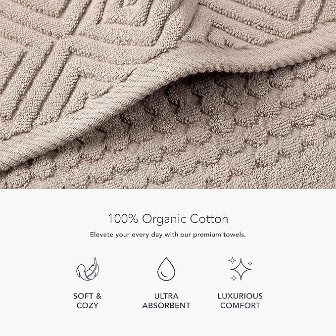 Texere 100% Organic Cotton Diamond Jacquard 700 GSM Luxury Bath Towel Sets - 2 Large Bath Towels, 2 Hand Towels, 2 Washcloths (Diamond, Oxford Tan, 6 Piece)