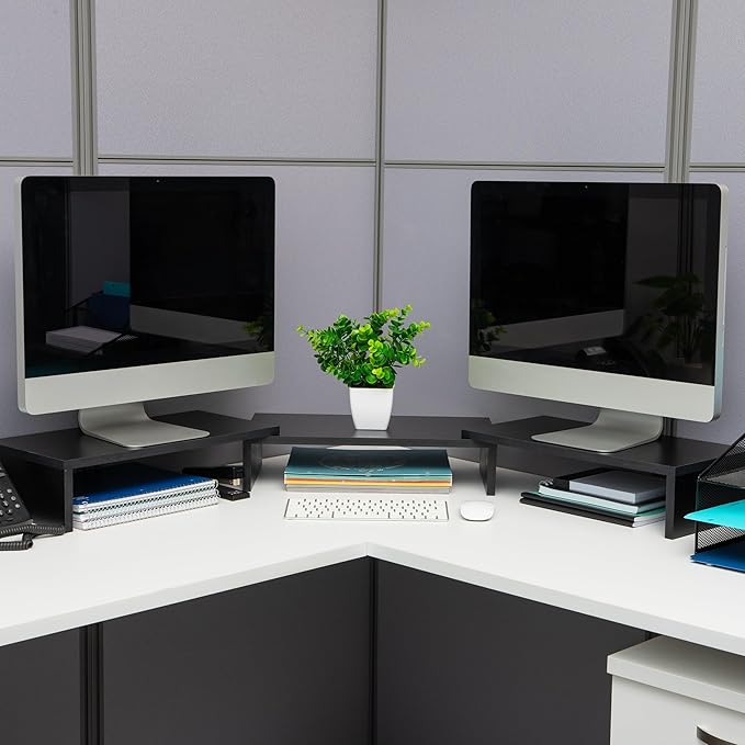 Mind Reader Dual Monitor Stand, Desktop Organizer, Laptop Riser, Office, MDF, 51.25"L x 9.25"W x 4.75"H, Black