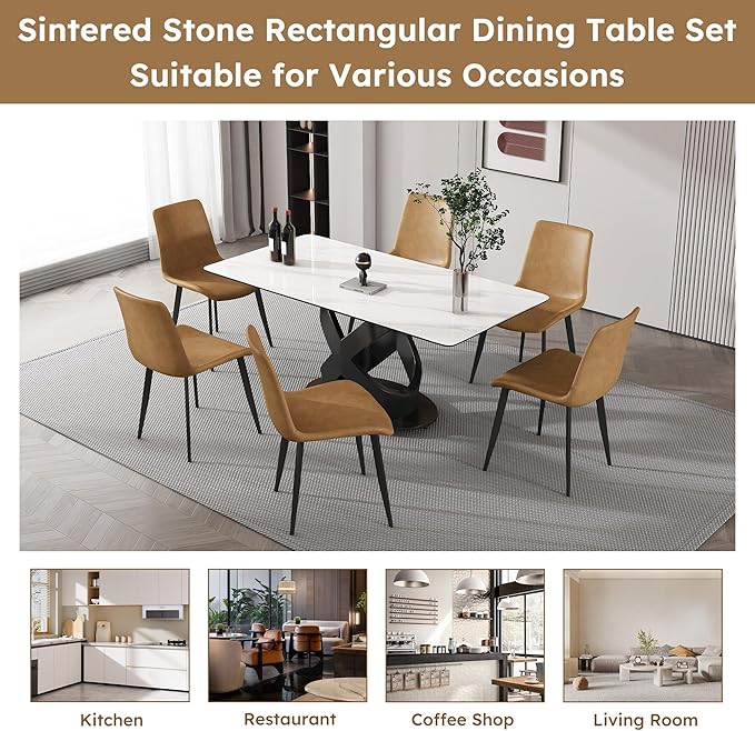 71" Modern Marble Dining Table, Sintered Stone Top for Kitchen, Dining Room, Dinette, Space Saving Design
