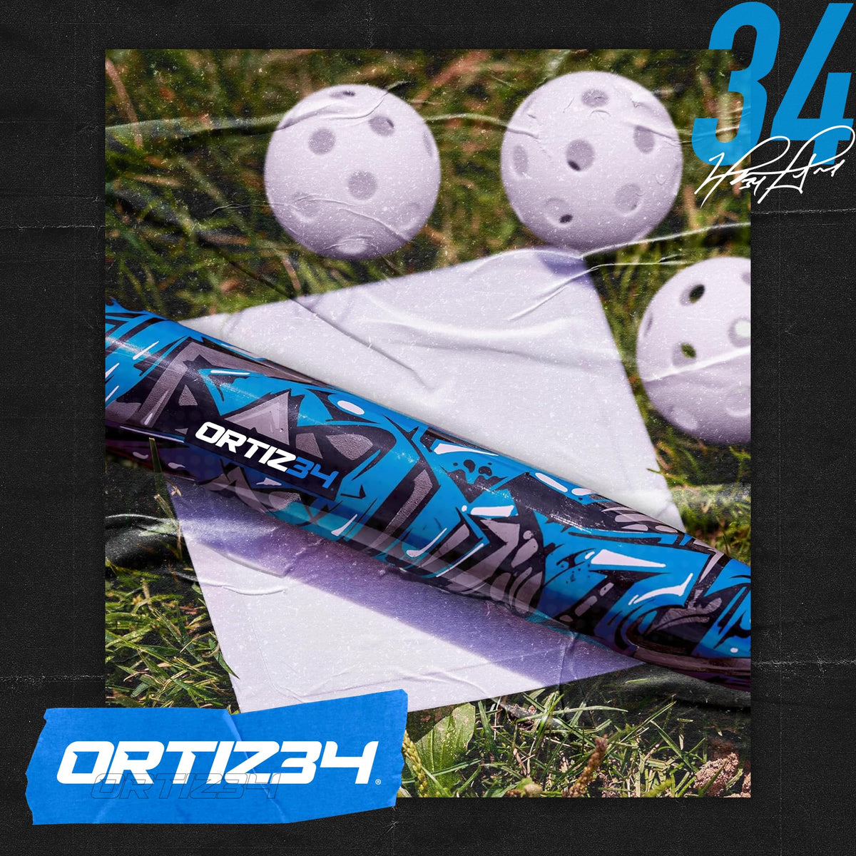 Ortiz34 Bat & Ball Set - Graffiti Plastic Bat & Ball Homerun Set- David Ortiz Backyard Baseball Set for Youth, Kids, Teenagers, Adults (Bat & Ball Set, Blue)