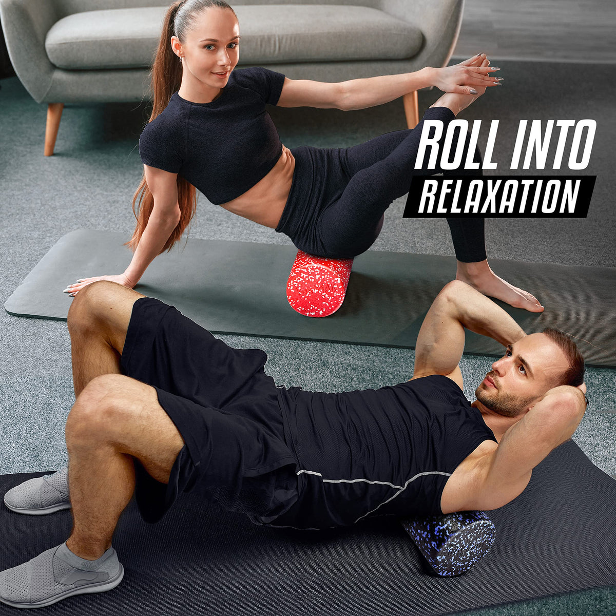 Yes4All Foam Roller, EPP High-Density Material, High Firmness Level, Back Roller for Athlete & Professional, Suitable for Full Body Massage, Yoga & Pilates, Blue Speckled, 36 Inch