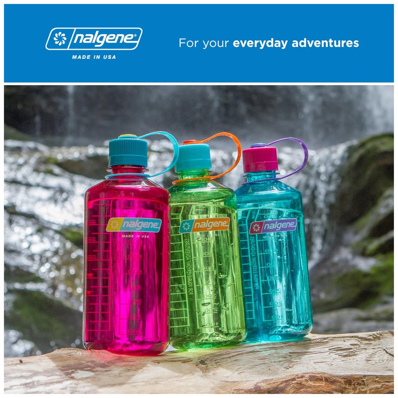 Nalgene 32 oz Narrow Mouth Water Bottle | BPA-Free, Durable & Leak Proof, Lghtweght for Hkng & Gym – Thrll & Moton, Flame w/Blue Atoll