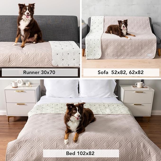 PetAmi Waterproof Dog Bed Cover, Reversible Furniture Protector for Cats & Dogs, Washable Blanket for Couch Seat, 102x82 Beige