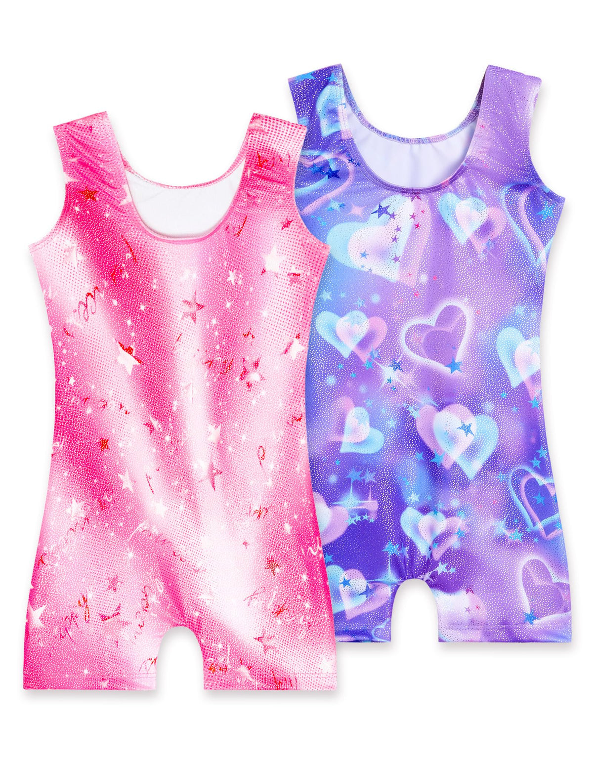 Nokecina Girls Gymnastics Leotards Size 7-8 Years Old 2 Packs Athletic Unitard Sparkly Workout Bodysuit with Shorts