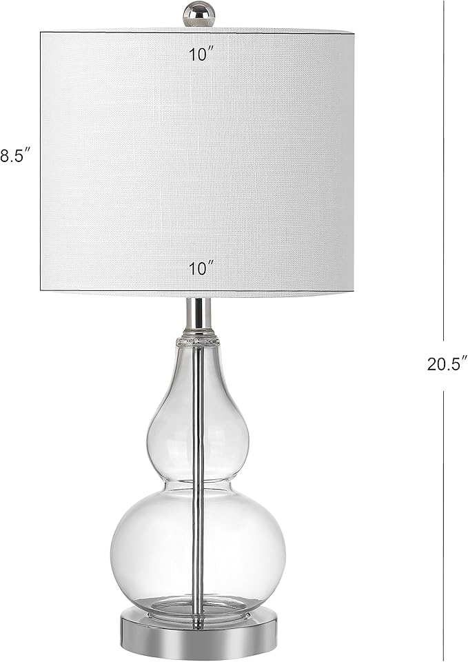 JONATHAN Y 20.5" Clear Glass Table Lamp, Modern Gourd Bedside Nightstand Lamp for Bedroom, Living Room, White Linen Shade, LED Bulb Included (JYL1028E)