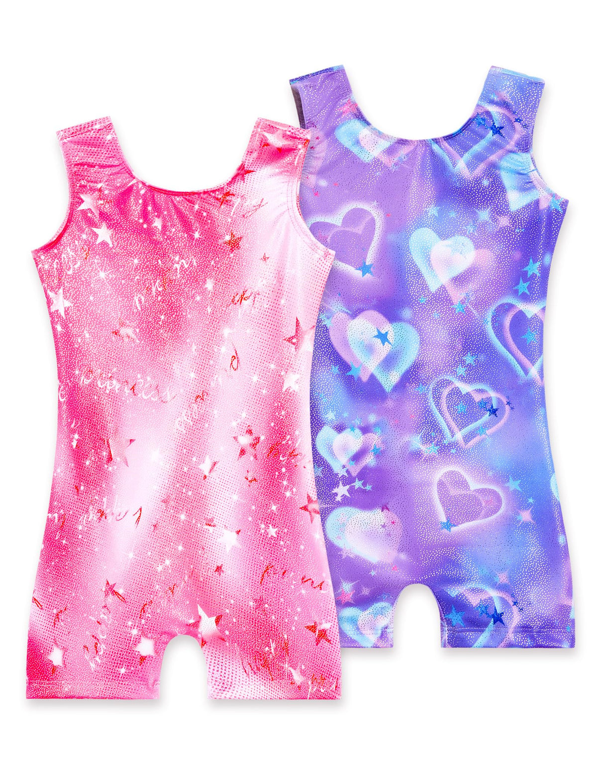 Nokecina Girls Gymnastics Leotards Size 7-8 Years Old 2 Packs Athletic Unitard Sparkly Workout Bodysuit with Shorts