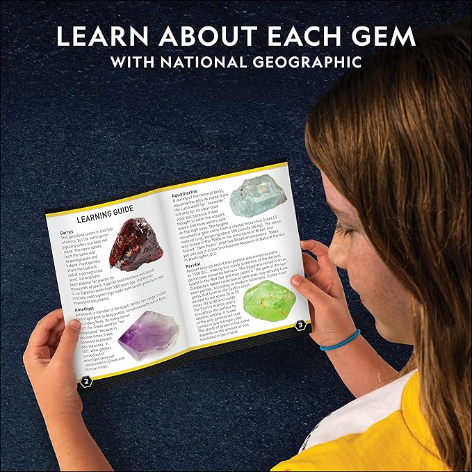 National Geographic Semi-Precious Gemstone Dig Kit for Kids - 15 Real Gems Including Amethyst, Garnet, Opal, Blue Topaz, and More, STEM Rock Collection Activity, Dig Brick, Science Kit for Kids