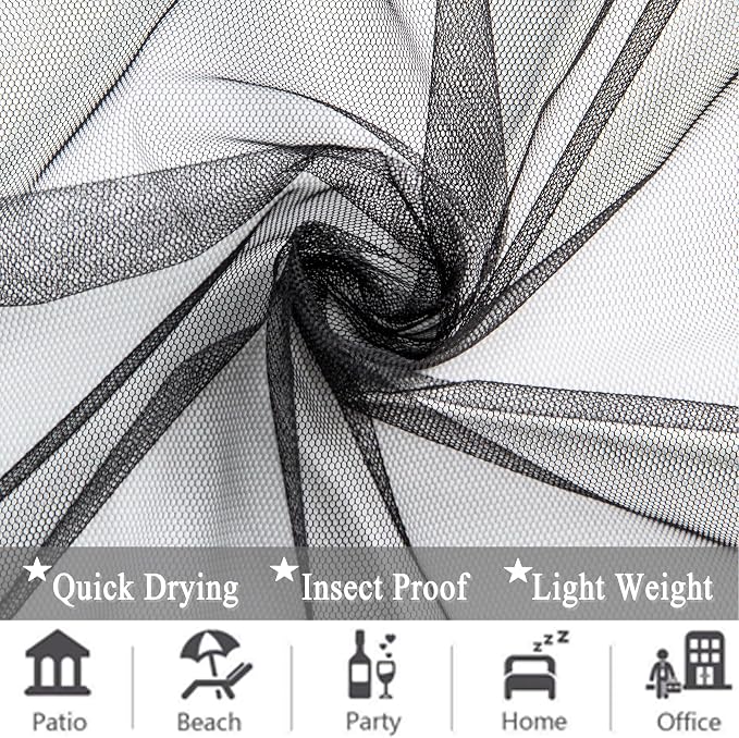 Extra Wide Outdoor Curtains Waterproof Black Voile Mesh Screen Lightweight